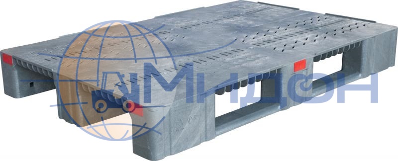 Паллет пластиковый перфорированный на 3х полозьях (6000кг/1800кг/500кг) TR 1208-2 1200 х 800 х 150 цвет - серый