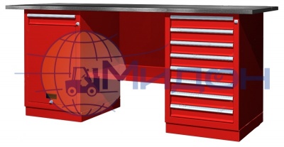 Верстак двухтумбовый 01.218R Ferrum CLASSIC (тумба с дверцей и ящиком, тумба с 8 ящиками)