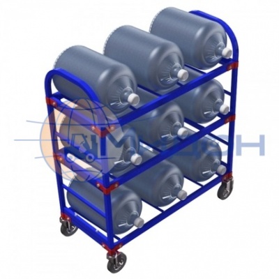 Стеллаж-тележка для 19литровых бутылей ТСВД - 9 (981х445х1015) 9 канистр (колёса ф160: стандартные, Китай)