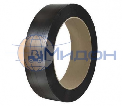 Лента полиэтилентерефталатная с тиснением (ПЭТ) 19х1мм (чёрная) разрывная нагрузка 800 кгс(Н), 1 бухта 900 м (полуавтомат, ручная)