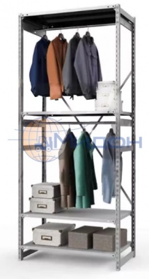 Стеллаж полочный Универсал ТСУ 2/4 для одежды (2500х1060х600) У 1800 кг(стеллаж) 300 кг(полка) 2 штанги, 4 полки обычные
