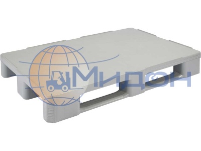 Паллет пластиковый сплошной на 3х полозьях (7500кг/1750кг/1750кг), гигиенический, усилен металлическим профилем IR 1210-3R-G- H 1200 х 1000 х 160 цвет - серый