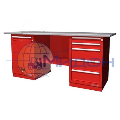 Верстак двухтумбовый 01.215R Ferrum CLASSIC (тумба с дверцей и ящиком, тумба с 5 ящиками)