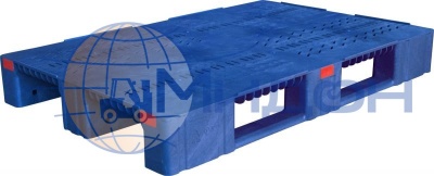 Паллет пластиковый перфорированный на 3х полозьях (6000кг/1800кг/1500кг), усилен металлическим профилем TR 1208-2-2 1200 х 800 х 150 цвет - синий