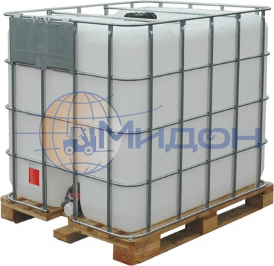 Емкость кубическая п/э 1000л с краном, белая, на деревянном поддоне UC 1000 дп UN 1200 х 1000 х 1160 (под опасный груз)