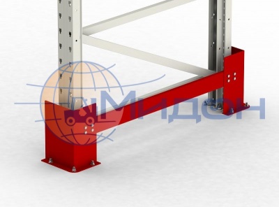 Защитное ограждение одинарного ряда стеллажей (2 угловых защитных огр. стойки +балка+крепеж) 1100мм