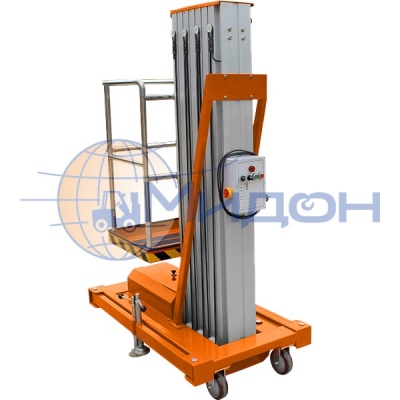 Подъемник телескопический двухмачтовый передвижной с электроподъёмом 200-8 (200кг 8м) AC/DC (от АКБ и от сети 220В)