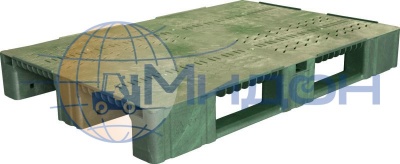 Паллет пластиковый перфорированный на 3х полозьях (6000кг/1800кг/1500кг), усилен металлическим профилем TR 1208-2-2 1200 х 800 х 150 цвет - зелёный