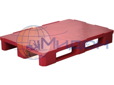 Паллет пластиковый сплошной на 3х полозьях (6000кг/1800кг/1500кг), усилен металлическим профилем TR 1208-1-1 1200 х 800 х 150 цвет - красный