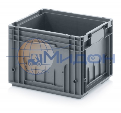 Контейнер пластиковый 4280 RL-KLT серый, стенки сплошные, дно ровное с отверстиями 396 х 297 х 280