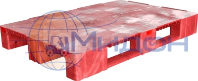 Паллет пластиковый перфорированный на 3х полозьях (6000кг/1800кг/1500кг), усилен металлическим профилем TR 1208-2-2 1200 х 800 х 150 цвет - красный