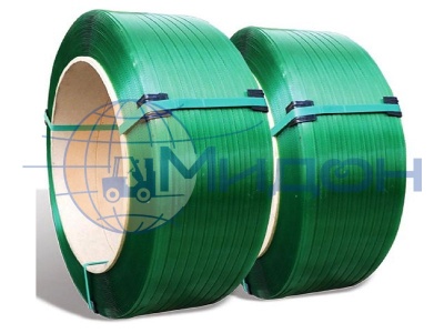 Лента полиэтилентерефталатная с тиснением (ПЭТ) 12х0,6мм (зелёная) разрывная нагрузка 240 кгс(Н), 11 бухт по 2450 м (полуавтомат, ручная)