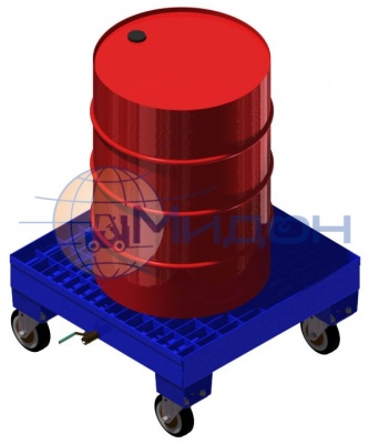 Поддон (паллет) металлический с решеткой, для бочек, передвижной ПДБ 1 ( 836х836х220 ) (500кг) (колёса ф200: стандартные, Китай)