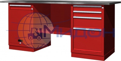 Верстак двухтумбовый 01.214R Ferrum CLASSIC (тумба с дверцей и ящиком, тумба с 4 ящиками)
