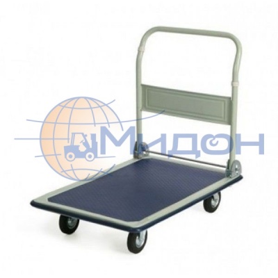 Тележка платформенная со складной ручкой и противоскользящим покрытием PH 150-N 435х730 (колёса ф100: чёрная резина, Китай)