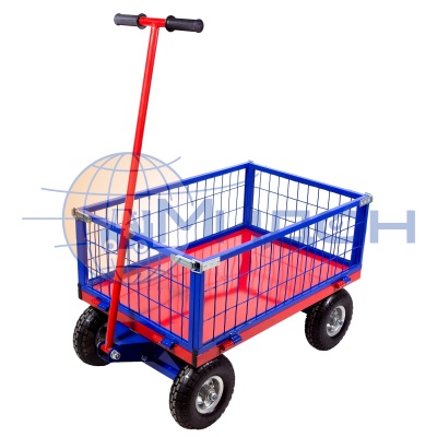 Тележка платформенная усиленная, с поворотной осью, борта из сетки ТПОБ 7 С ( 800х1400 ) (колёса ф260: надувные, Китай)