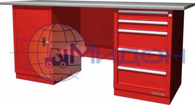 Верстак двухтумбовый 01.205R Ferrum CLASSIC (тумба с дверцей, тумба с 5 ящиками)