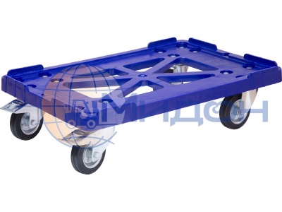 Тележка 508-3 для ящиков пластиковых (200кг, колёса чёрные резиновые, два с тормозом) 600 х 400 х 175